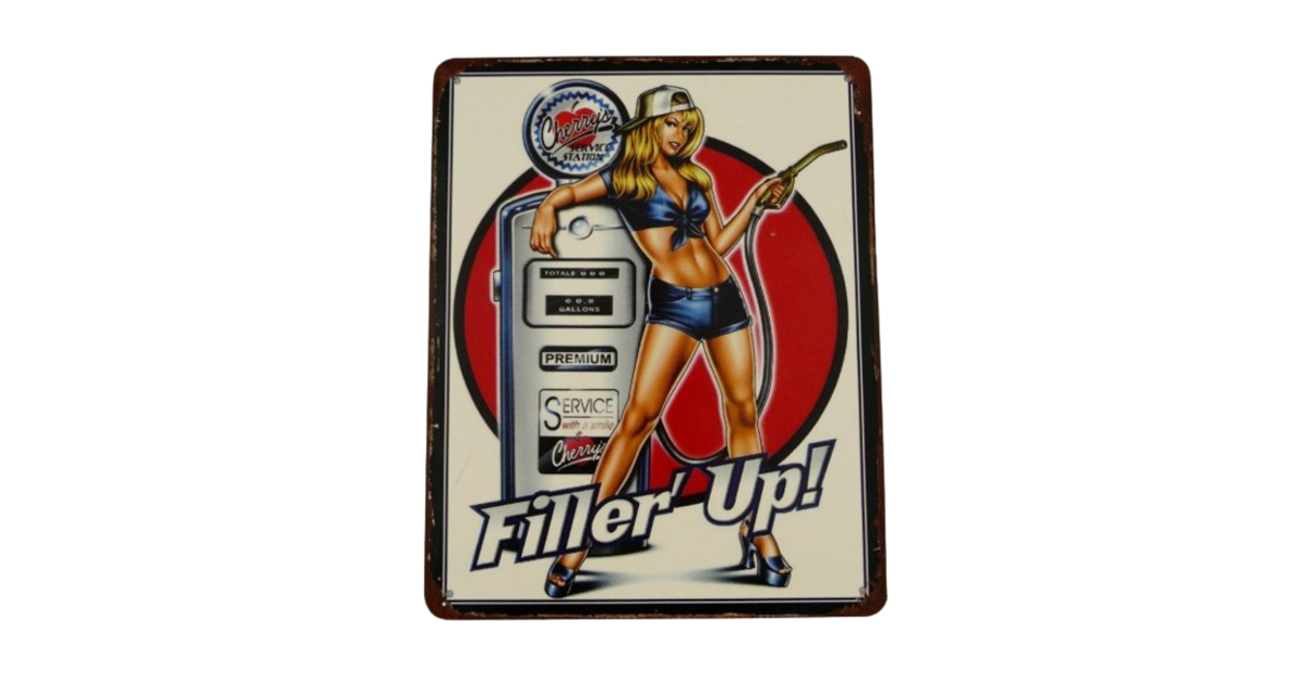 Plaque Métal Pin Up Filler Up Station Les Plaquesplaques Autre Format Rétro Vintage 